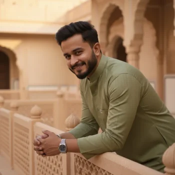 Elegant Green Self-Striped Cotton Kurta Pajama