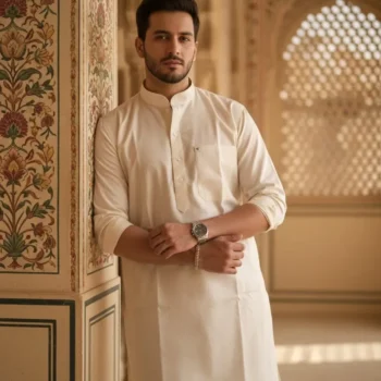 Combo of Classic Beige Cotton Kurta Set & Cream Self-Striped Cotton Kurta Set