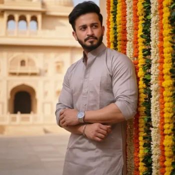 Elegant Grey Self-Design Cotton Kurta