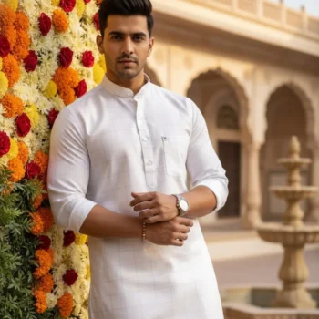 Classic Multicoloured Check- White Cotton Kurta