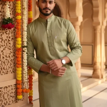 Combo of Elegant Green Self-Striped Cotton Kurta Set & Sky Blue Multicoloured Check Cotton Kurta Set